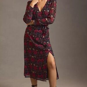 Paige Ledara Floral Long Sleeve Belted Midi Dress size medium $429